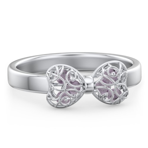 Adorable Bow Cage Ring – Sterling Silver with Alexandrite