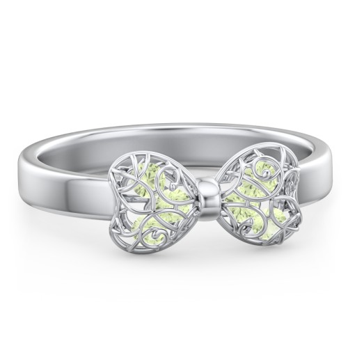 Adorable Bow Cage Ring – Sterling Silver with Peridot