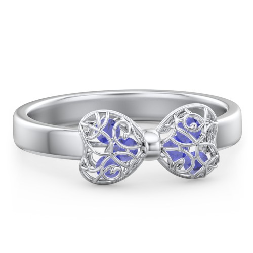Adorable Bow Cage Ring – Sterling Silver with Blue Sapphire