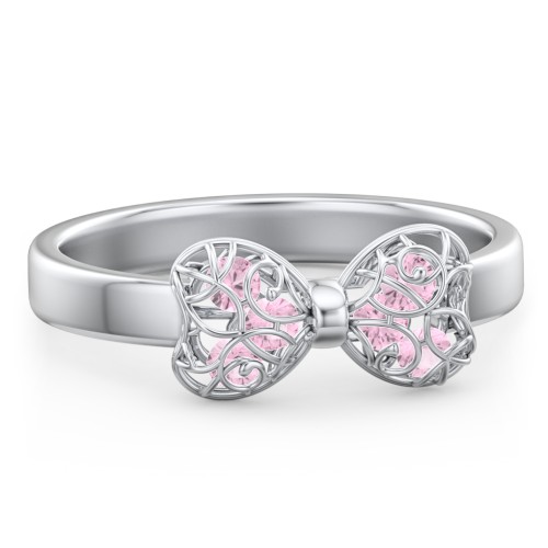Adorable Bow Cage Ring – Sterling Silver with Pink Tourmaline