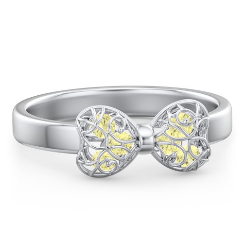 Adorable Bow Cage Ring – Sterling Silver with Citrine