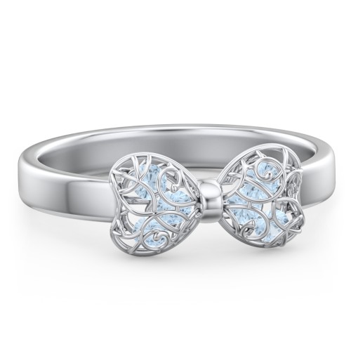 Adorable Bow Cage Ring – Sterling Silver with Blue Topaz