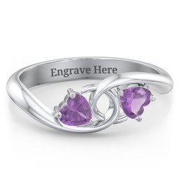 Two of Hearts Pinky Promise Ring in 925 Sterling Silver with Amethyst