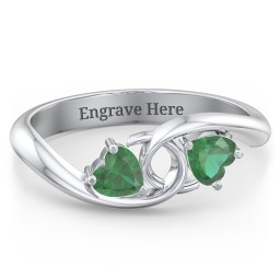 Two of Hearts Pinky Promise Ring in 925 Sterling Silver with Emerald