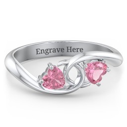 Two of Hearts Pinky Promise Ring in 925 Sterling Silver with Pink Tourmaline