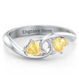 Two of Hearts Pinky Promise Ring in 925 Sterling Silver with Citrine