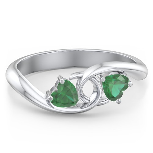 Two of Hearts Pinky Promise Ring – Sterling Silver with Emerald