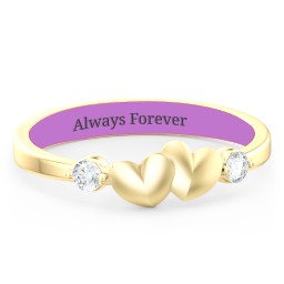 Heart-to-Heart Ring with Accent Stones in 18K Gold Plated Silver