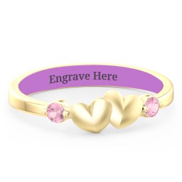 Heart-to-Heart Ring with Accent Stones in 18K Gold Plated Silver