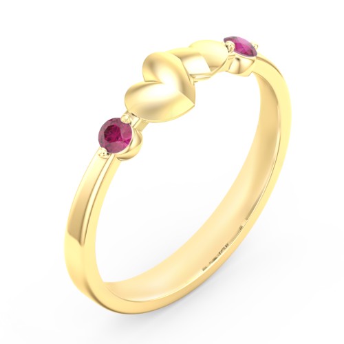 Heart-to-Heart Ring with Accent Stones – 18K Gold Plated Silver with Ruby