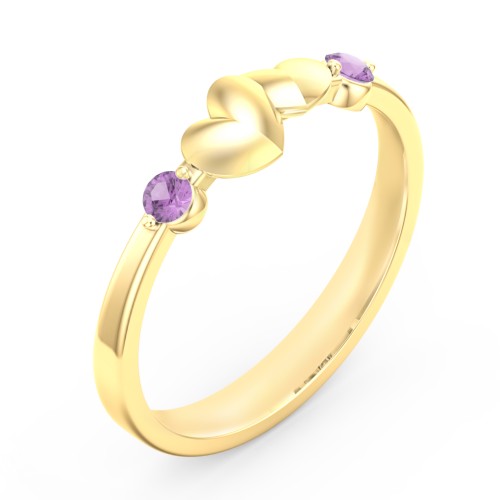 Heart-to-Heart Ring with Accent Stones – 18K Gold Plated Silver with Amethyst