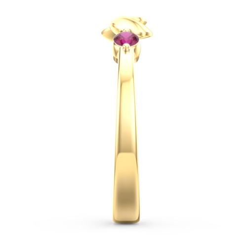 Heart-to-Heart Ring with Accent Stones – 18K Gold Plated Silver with Ruby