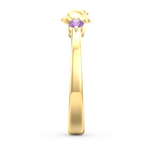 Heart-to-Heart Ring with Accent Stones – 18K Gold Plated Silver with Amethyst