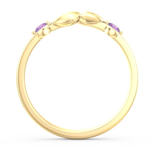 Heart-to-Heart Ring with Accent Stones – 18K Gold Plated Silver with Amethyst