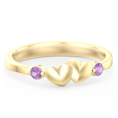 Heart-to-Heart Ring with Accent Stones – 18K Gold Plated Silver with Amethyst