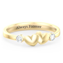 Heart-to-Heart Ring with Accent Stones in 18K Gold Plated Silver with Diamond