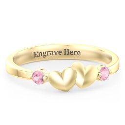 Heart-to-Heart Ring with Accent Stones in 18K Gold Plated Silver with Pink Tourmaline