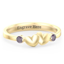 Heart-to-Heart Ring with Accent Stones in 18K Gold Plated Silver with Alexandrite