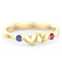 Heart-to-Heart Ring with Accent Stones in 18K Gold Plated Silver with Blue Sapphire and Garnet