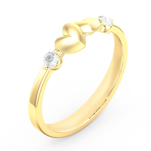 Heart-to-Heart Ring with Accent Stones – 18K Gold Plated Silver with Diamond