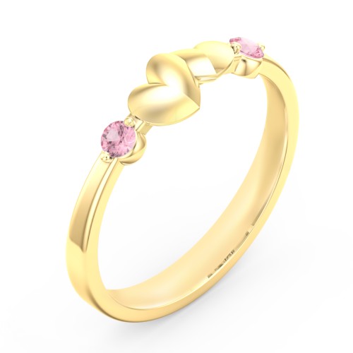 Heart-to-Heart Ring with Accent Stones – 18K Gold Plated Silver with Pink Tourmaline