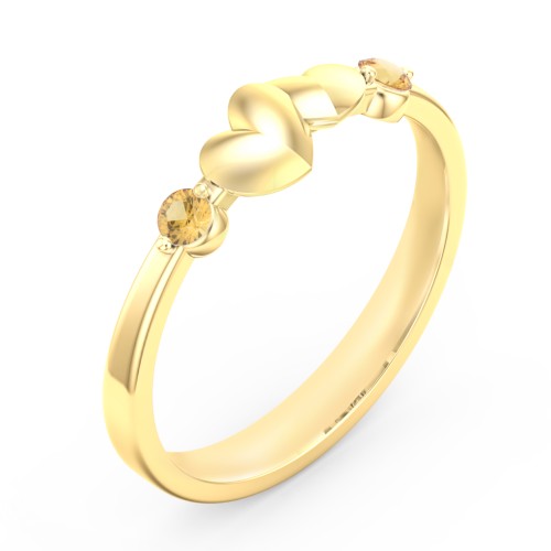 Heart-to-Heart Ring with Accent Stones – 18K Gold Plated Silver with Citrine