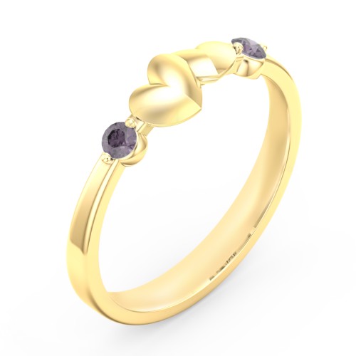 Heart-to-Heart Ring with Accent Stones – 18K Gold Plated Silver with Alexandrite