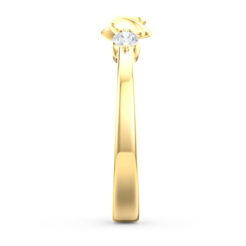 Heart-to-Heart Ring with Accent Stones – 18K Gold Plated Silver with Diamond