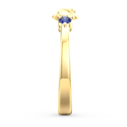 Heart-to-Heart Ring with Accent Stones – 18K Gold Plated Silver with Blue Sapphire