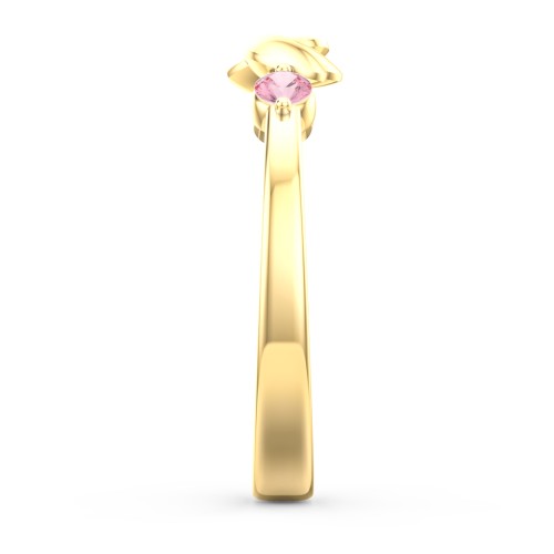 Heart-to-Heart Ring with Accent Stones – 18K Gold Plated Silver with Pink Tourmaline