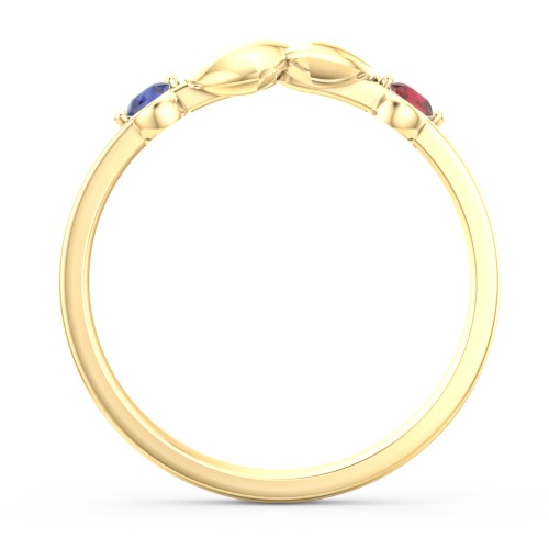 Heart-to-Heart Ring with Accent Stones – 18K Gold Plated Silver with Blue Sapphire and Garnet
