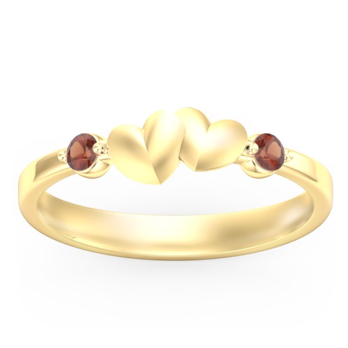 Heart-to-Heart Ring with Accent Stones – 18K Gold Plated Silver with Garnet
