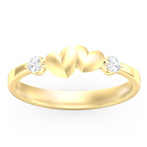 Heart-to-Heart Ring with Accent Stones – 18K Gold Plated Silver with Diamond