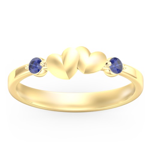 Heart-to-Heart Ring with Accent Stones – 18K Gold Plated Silver with Blue Sapphire