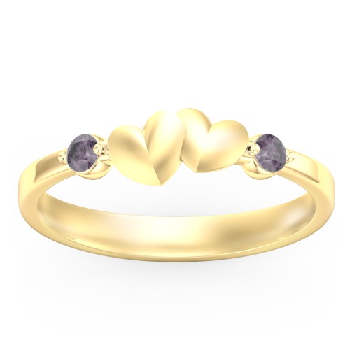 Heart-to-Heart Ring with Accent Stones – 18K Gold Plated Silver with Alexandrite