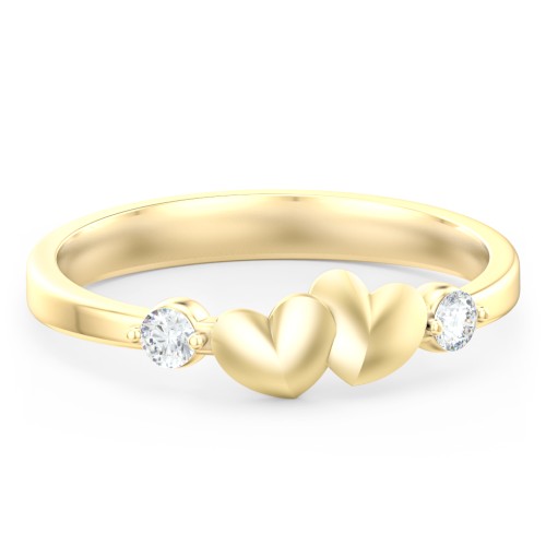 Heart-to-Heart Ring with Accent Stones – 18K Gold Plated Silver with Diamond