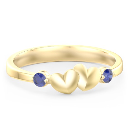 Heart-to-Heart Ring with Accent Stones – 18K Gold Plated Silver with Blue Sapphire