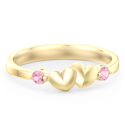 Heart-to-Heart Ring with Accent Stones – 18K Gold Plated Silver with Pink Tourmaline