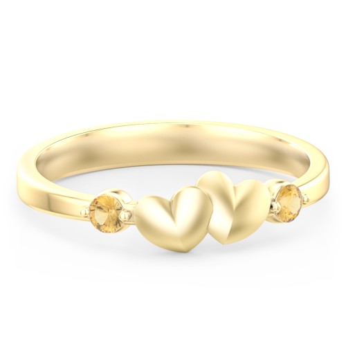 Heart-to-Heart Ring with Accent Stones – 18K Gold Plated Silver with Citrine