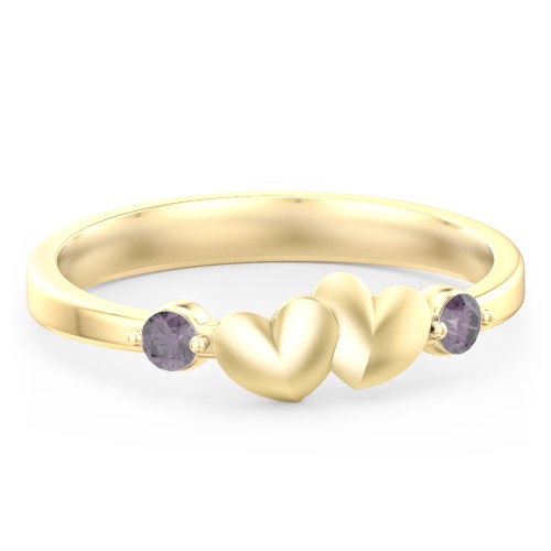 Heart-to-Heart Ring with Accent Stones – 18K Gold Plated Silver with Alexandrite