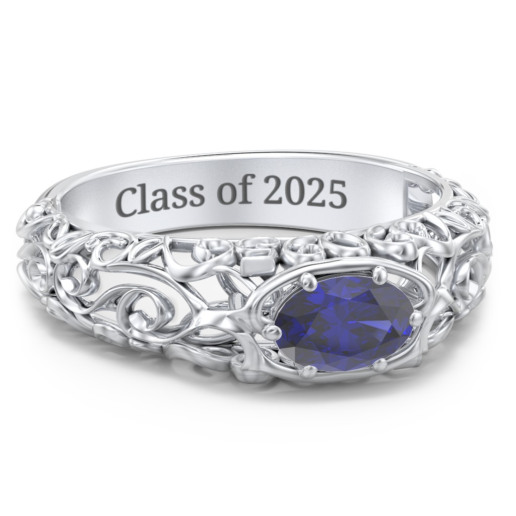 Graduation Rings Silver Sterling Silver Vintage Graduation Ring with Blue Sapphire (Simulated ...