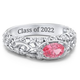 Vintage Graduation Ring in 925 Sterling Silver with Pink Tourmaline and Emerald