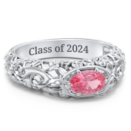 Vintage Graduation Ring in 925 Sterling Silver with Pink Tourmaline