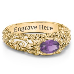 Vintage Graduation Ring in 18K Gold Plated Silver with Amethyst