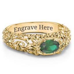 Vintage Graduation Ring in 18K Gold Plated Silver with Emerald