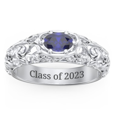 Sterling Silver Vintage Graduation Ring with Blue Sapphire (Simulated ...