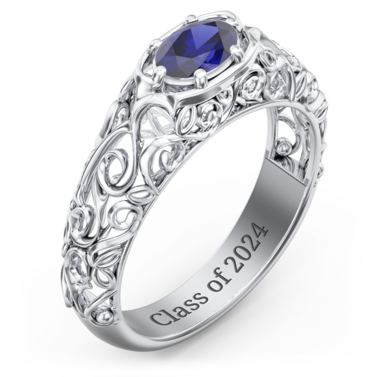 Sterling Silver Vintage Graduation Ring with Blue Sapphire (Simulated ...