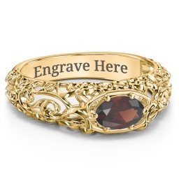 Vintage Graduation Ring in 18K Gold Plated Silver with Garnet