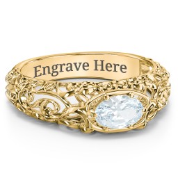 Vintage Graduation Ring in 18K Gold Plated Silver with Aquamarine