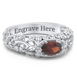 Vintage Graduation Ring in 925 Sterling Silver with Garnet and Emerald